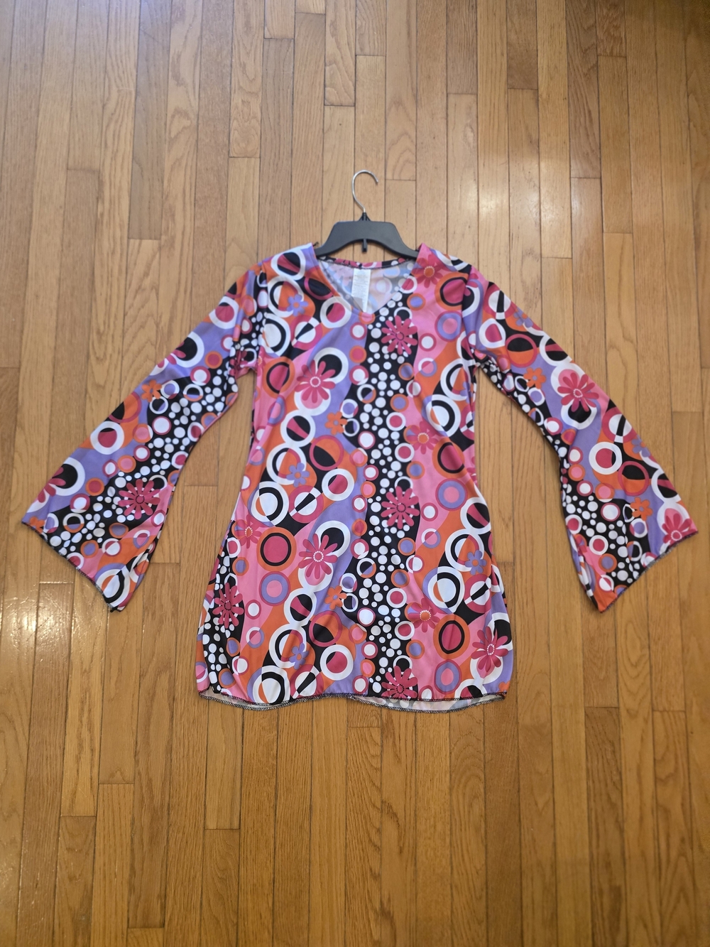 Girls' Pink Retro Bell-Sleeved Dance Dress